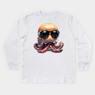 Octopus with Sunglasses Kids Long Sleeve T-Shirt